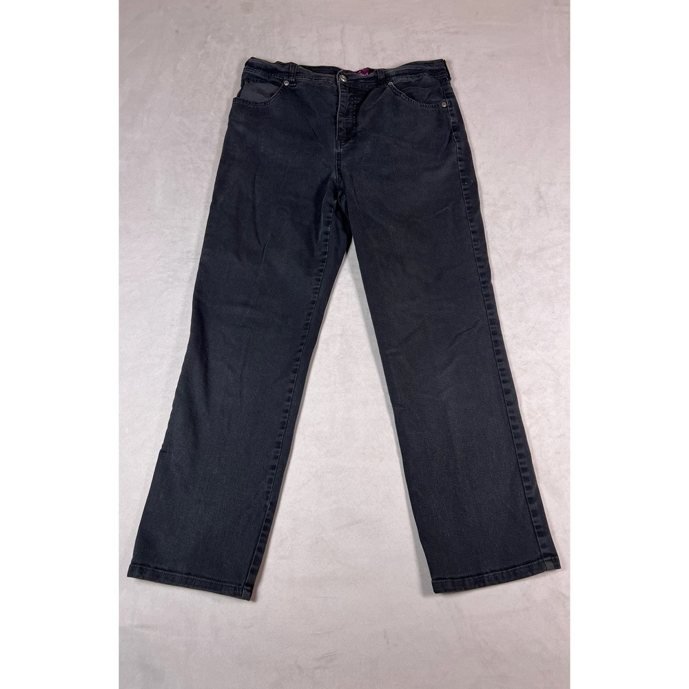 Gloria Vanderbilt Amanda Straight Leg Jeans Womens 12P‎ Black High Rise Petite